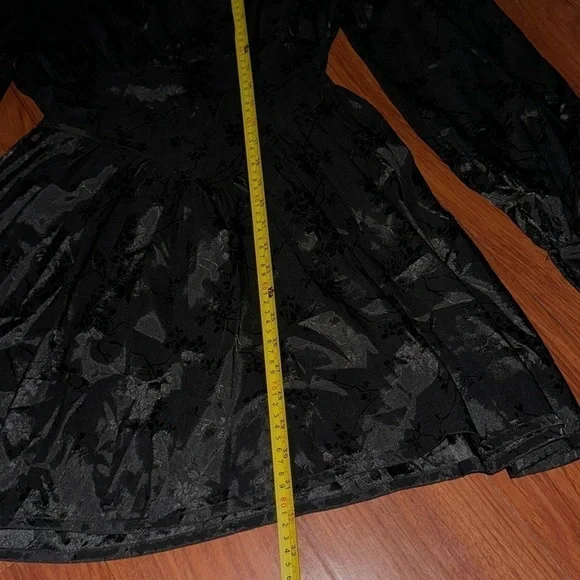 SWINGY FLORAL JACQUARD FIT & FLARE LONG SLEEVE MINI DRESS CORSET BLACK M - Picture 3 of 10